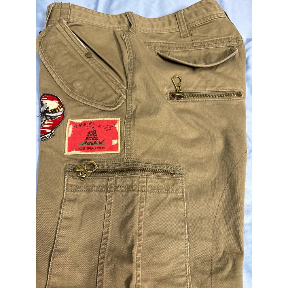 Born Fly Utility Cargo‎ Pants Men's 34 Khaki Y2K Military Zip Pockets Streetwear